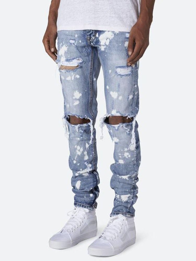 Dragkedja Casual Mid Waist Jeans För Män