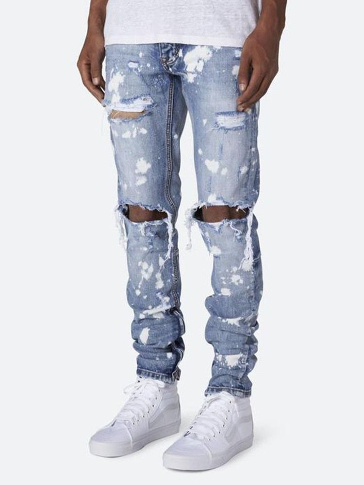 Dragkedja Casual Mid Waist Jeans För Män