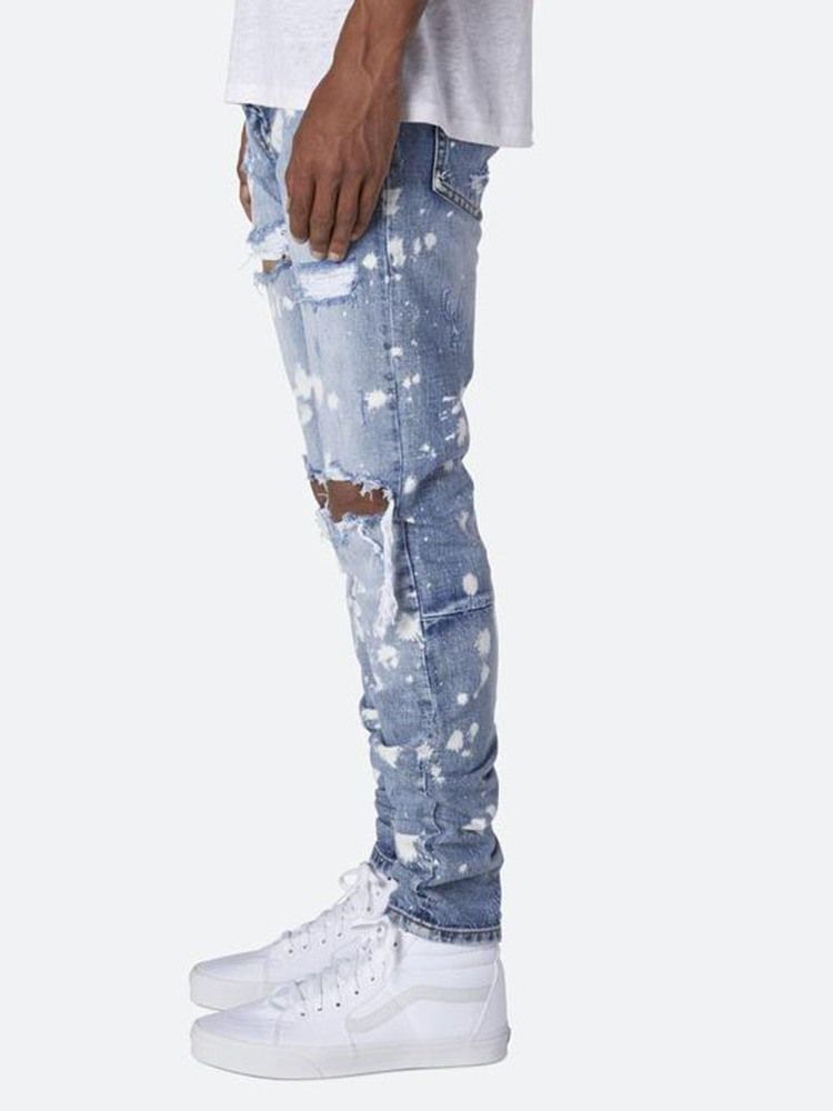 Dragkedja Casual Mid Waist Jeans För Män