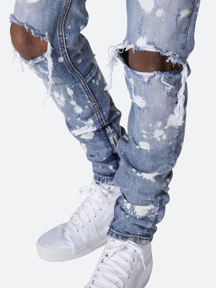 Dragkedja Casual Mid Waist Jeans För Män