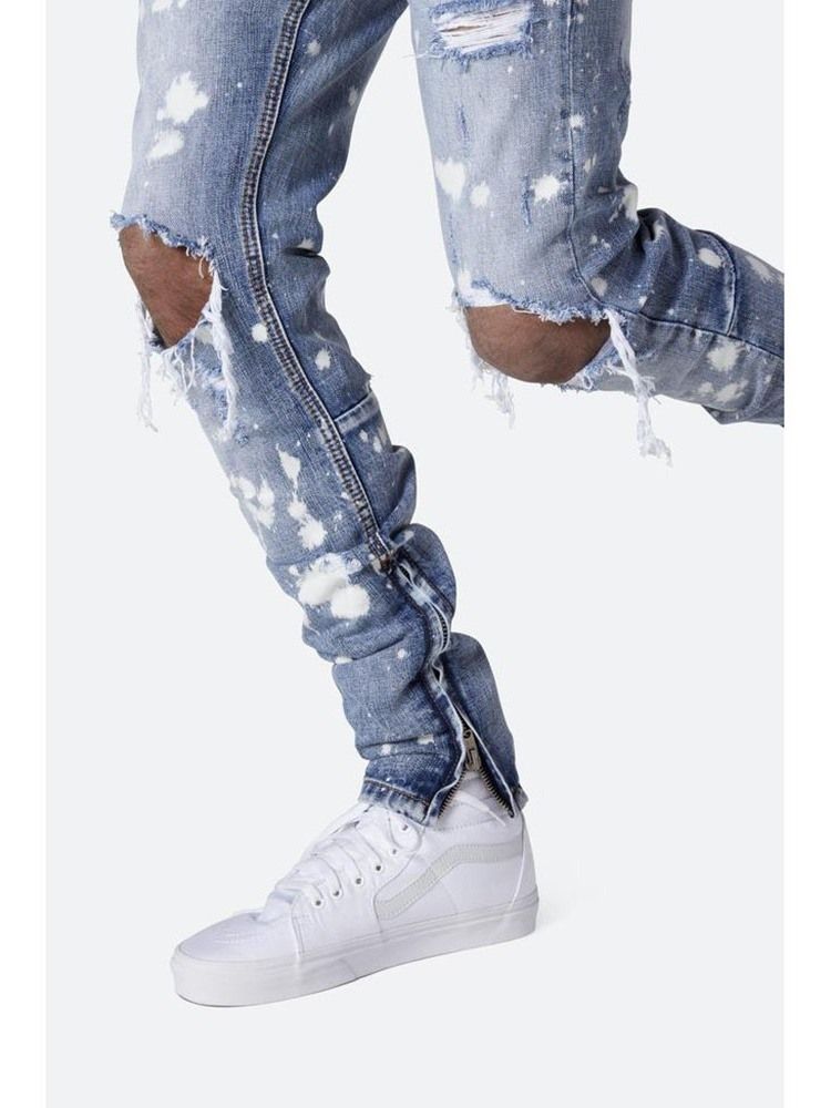 Dragkedja Casual Mid Waist Jeans För Män