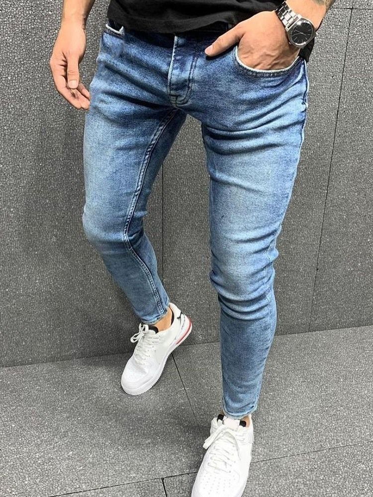 Dragkedja Pencil Byxor Dragkedja Herr Casual Jeans