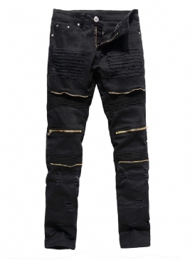 Dragkedja Rak Vanlig Dragkedja Mid Waist Jeans För Män