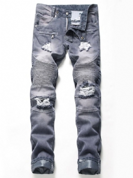 Enkla Plisserade Smala Mäns Casual Ripped Jeans