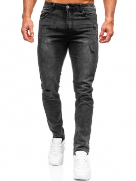 Färgblock Pocket Zipper Fashion Jeans