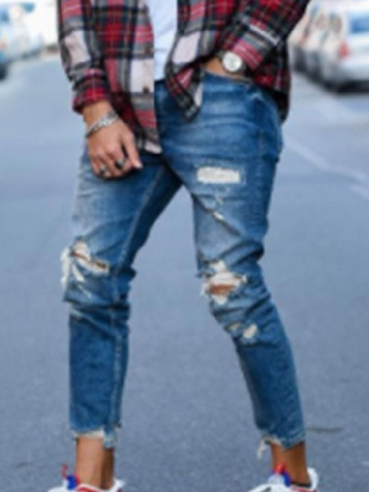 Hål Dragkedja För Män Casual Pencil Jeans