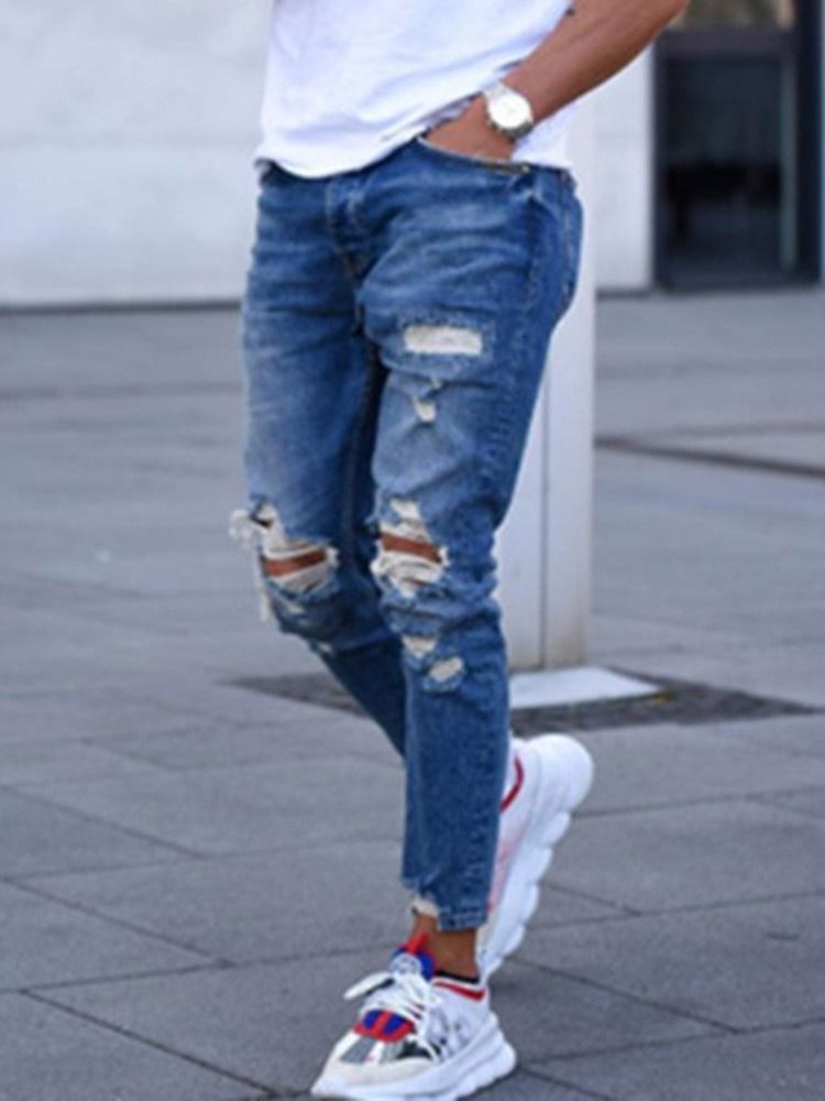 Hål Dragkedja För Män Casual Pencil Jeans