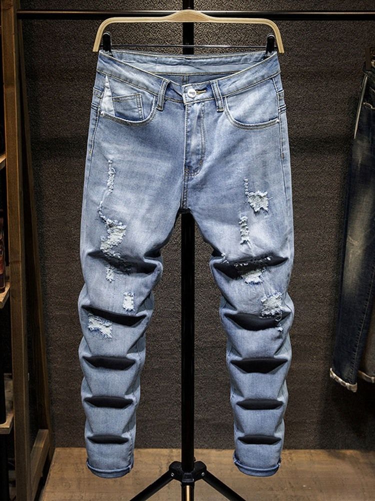 Hål European Mid Waist Casual Jeans