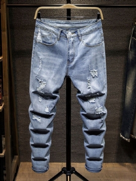 Hål European Mid Waist Casual Jeans