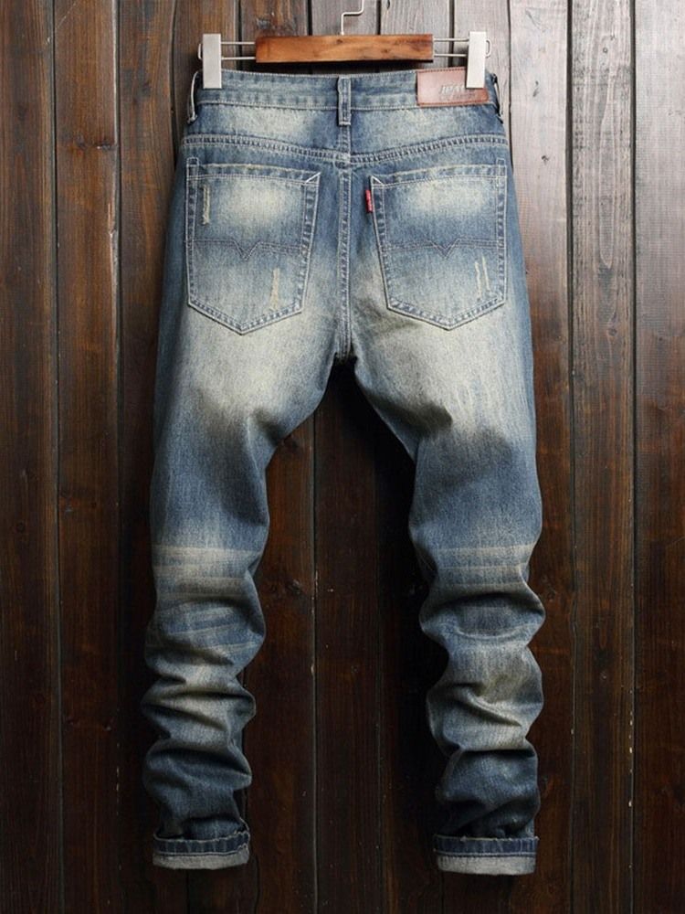 Hål Pencil Byxor Dragkedja Mid Waist Jeans