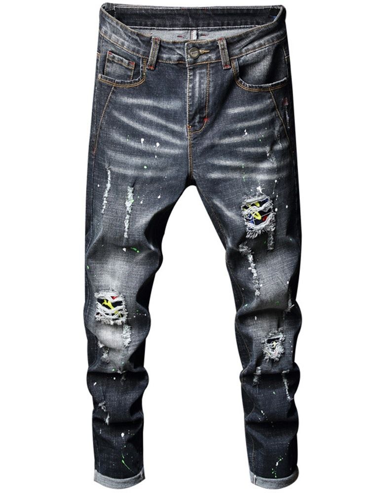 Hål Pencil Byxor Gradient Zipper Mid Waist Jeans