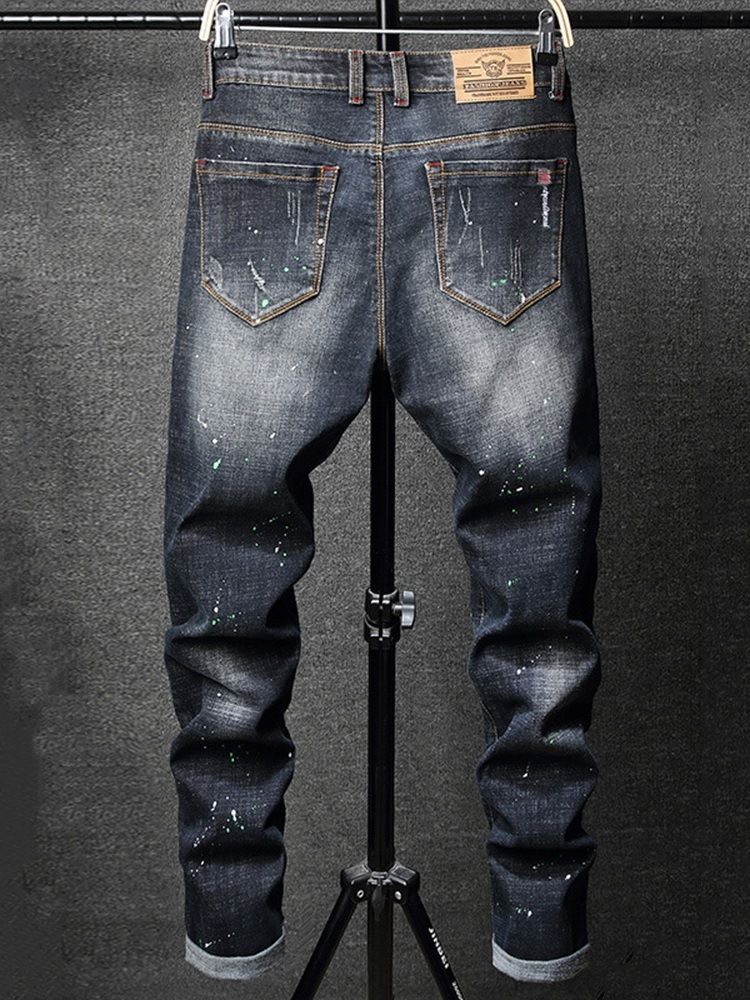 Hål Pencil Byxor Gradient Zipper Mid Waist Jeans