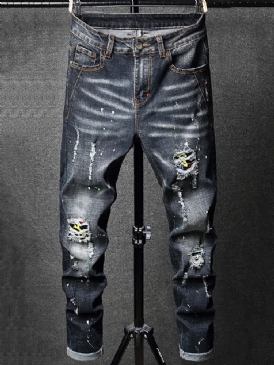 Hål Pencil Byxor Gradient Zipper Mid Waist Jeans