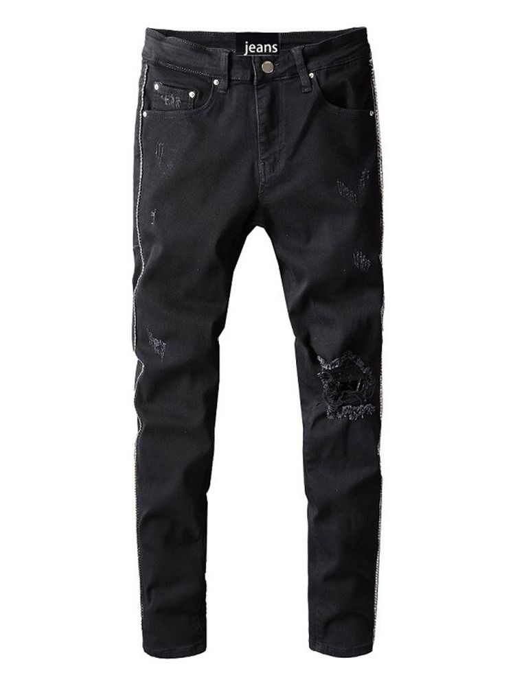 Hål Pencil Byxor Mid Waist Zipper Jeans