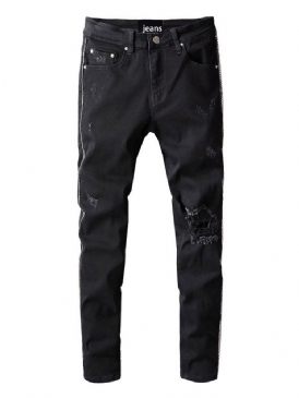 Hål Pencil Byxor Mid Waist Zipper Jeans