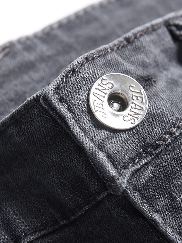 Hål Pencil Byxor Vanligt Ljus Dragkedja Mid Waist Herr Jeans