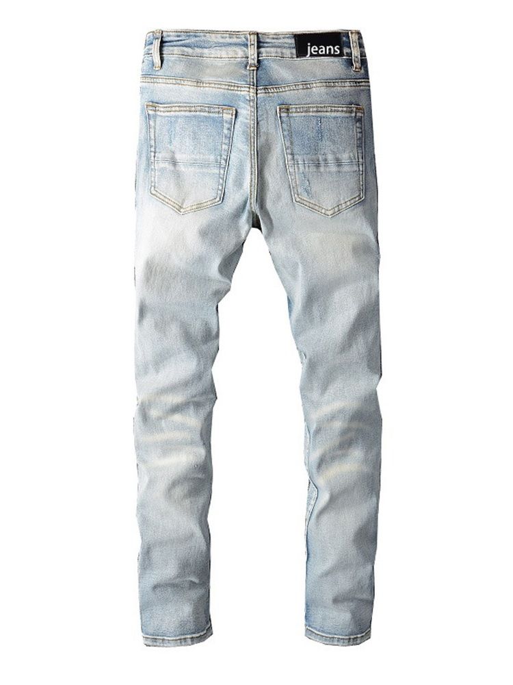 Hål Rak Dragkedja Mid Midja Casual Jeans