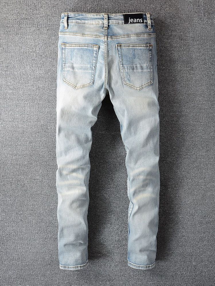 Hål Rak Dragkedja Mid Midja Casual Jeans