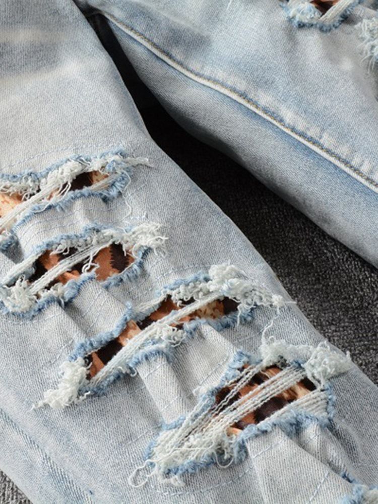 Hål Rak Dragkedja Mid Midja Casual Jeans