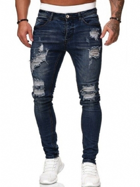 Hål Vanliga Pencil Byxor Casual Mid Waist Jeans