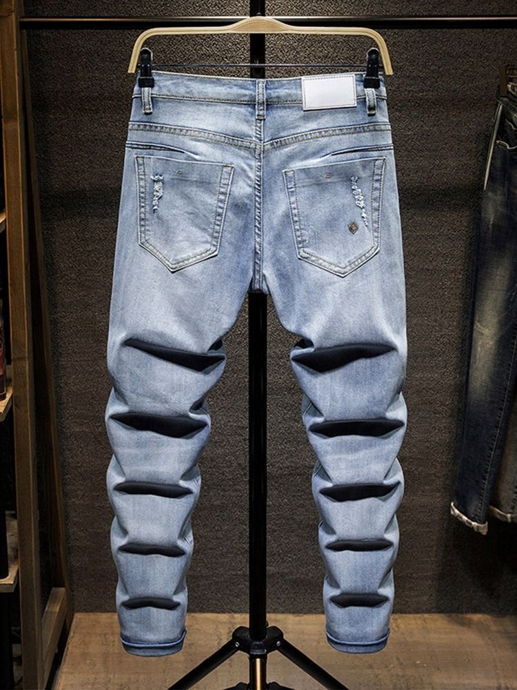 Hole Plain Fashion Mid Waist Jeans