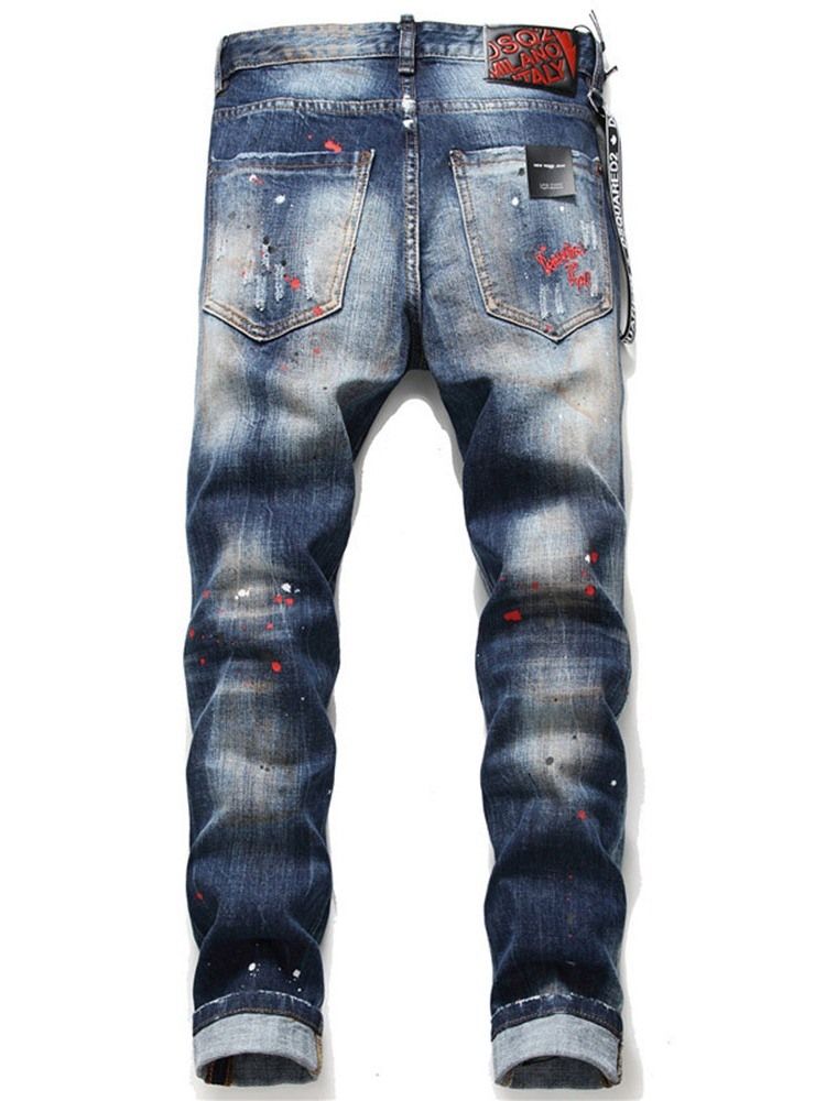 Paint Splatters Straight Mid Midja Knapp Jeans