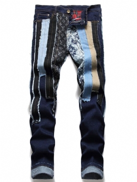 Patchwork Color Block Zipper European Jeans