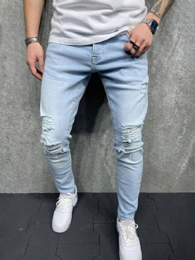 Pencil Byxor Dragkedja Casual Dragkedja Hellängd Jeans För Män