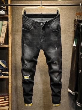 Pencil Byxor Färgblock Sliten Mid Waist Mode Jeans För Män