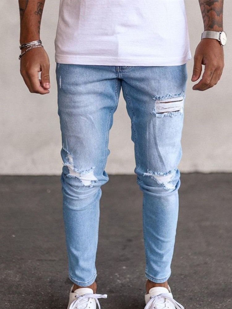 Pencil Byxor Hål Casual European Zipper Jeans