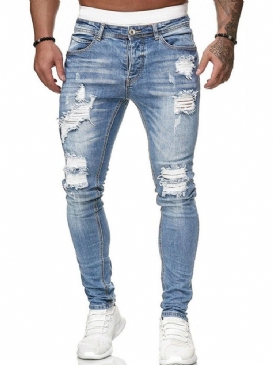 Pencil Byxor Hål Mid Waist Dragkedja Herr Jeans