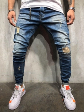 Pencil Byxor Hål Tunna Mid Waist Europeiska Jeans