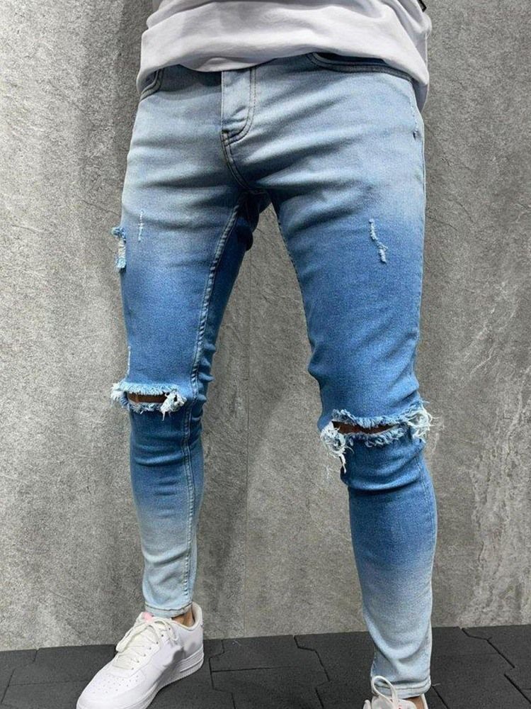 Pencil Pants Gradient Män Casual Zipper Jeans