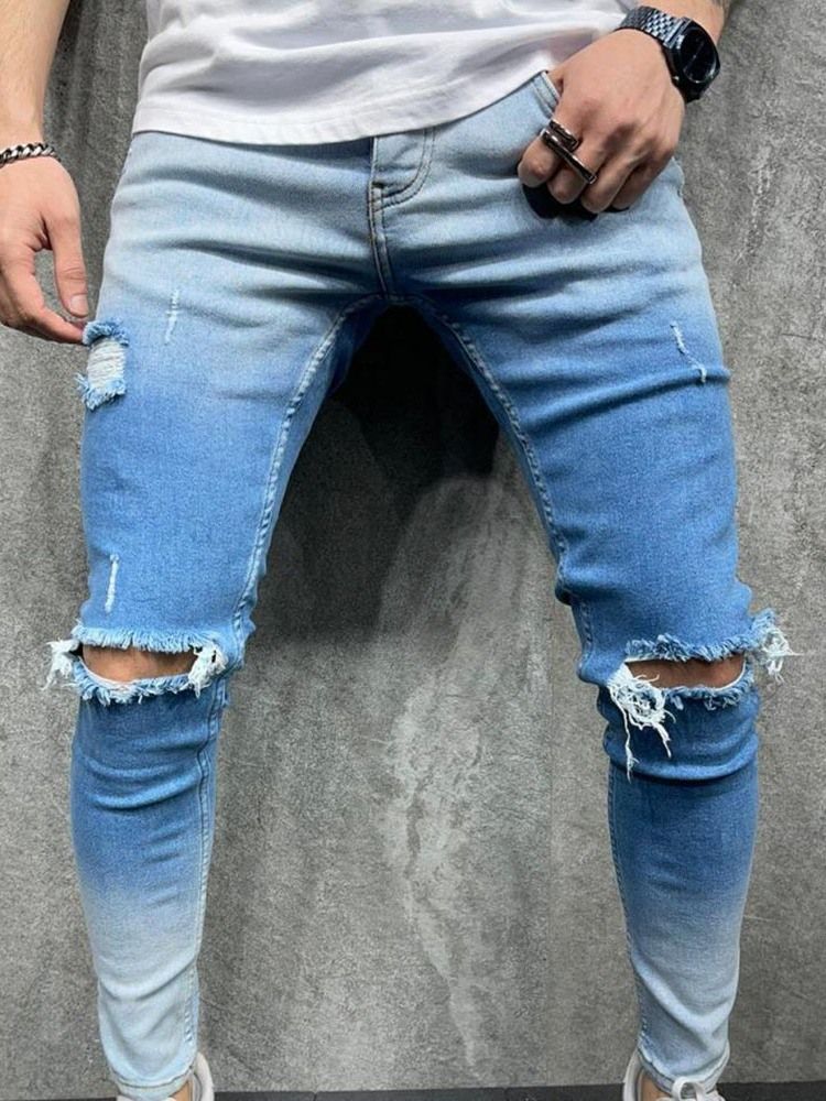 Pencil Pants Gradient Män Casual Zipper Jeans