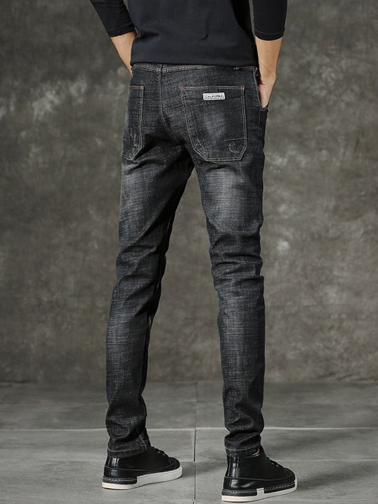 Plain Pocket Zipper Mid Waist Casual Jeans