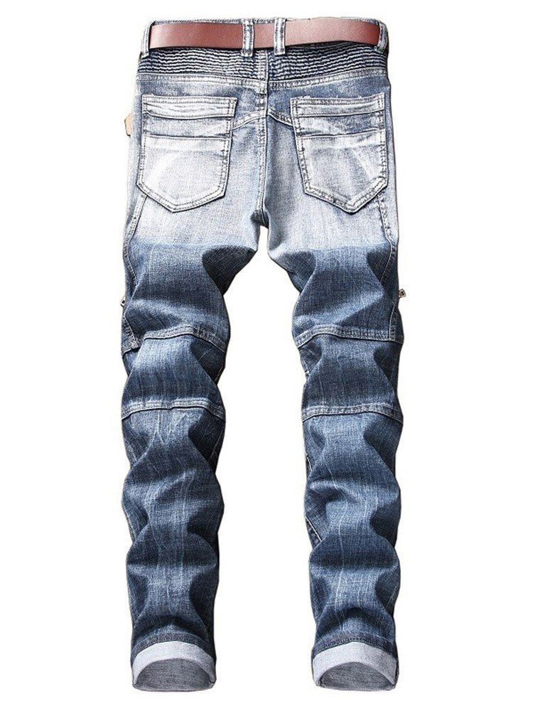 Plisserad Dragkedja Bärda Raka Män Casual Jeans