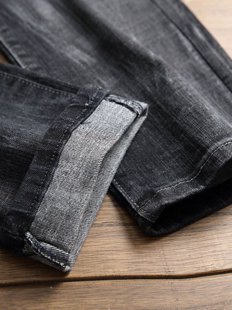 Plisserad Dragkedja Bärda Raka Män Casual Jeans