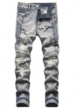 Pocket Color Block Zipper Mode Casual Jeans