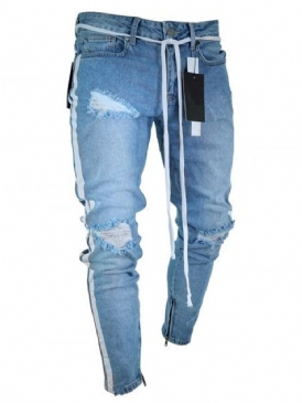 Pocket Jeans Med Mid Midja För Män