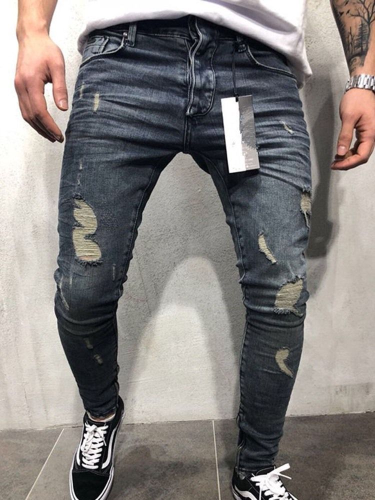 Pocket Pencil Byxor Dragkedja Herr Blå Casual Jeans