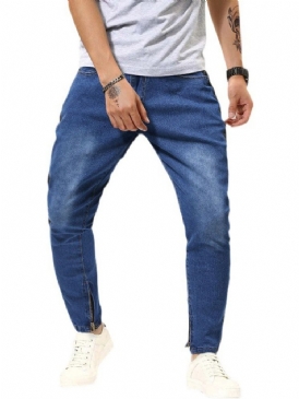 Pocket Pencil Byxor Dragkedja Micro-Elastic Herr Casual Jeans