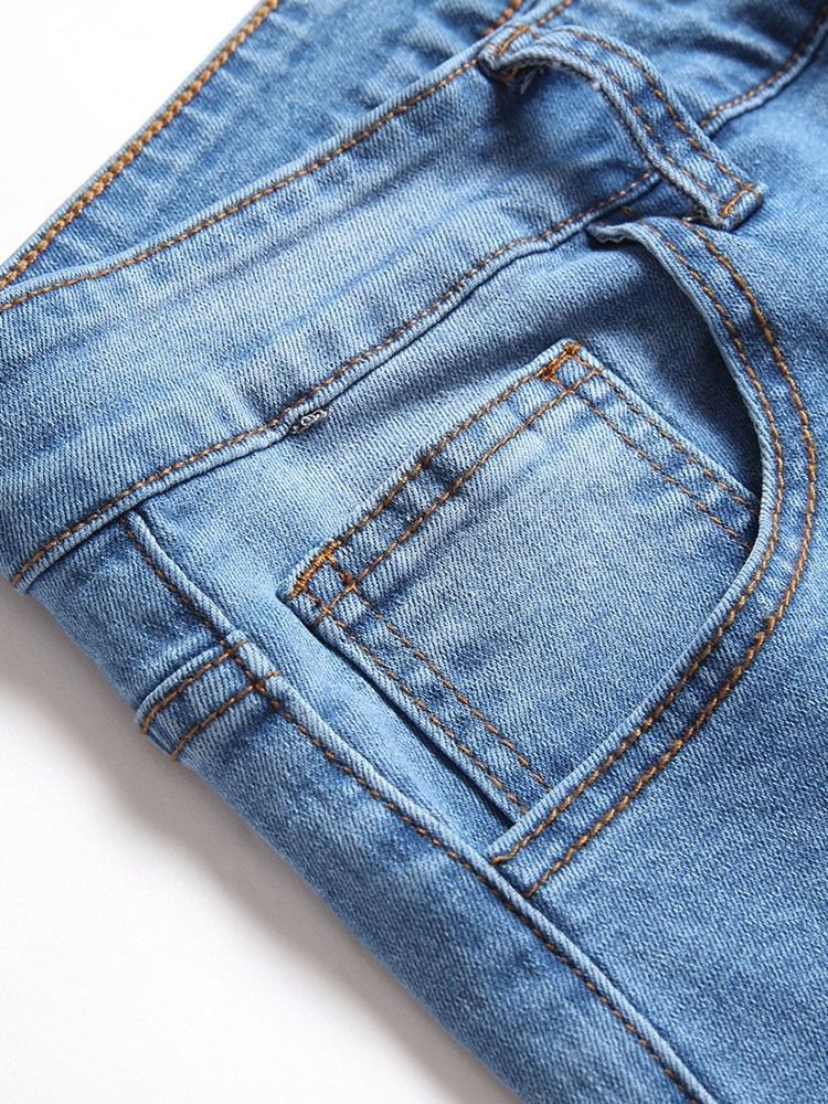 Pocket Pencil Byxor Vanlig Dragkedja Mid Waist Jeans