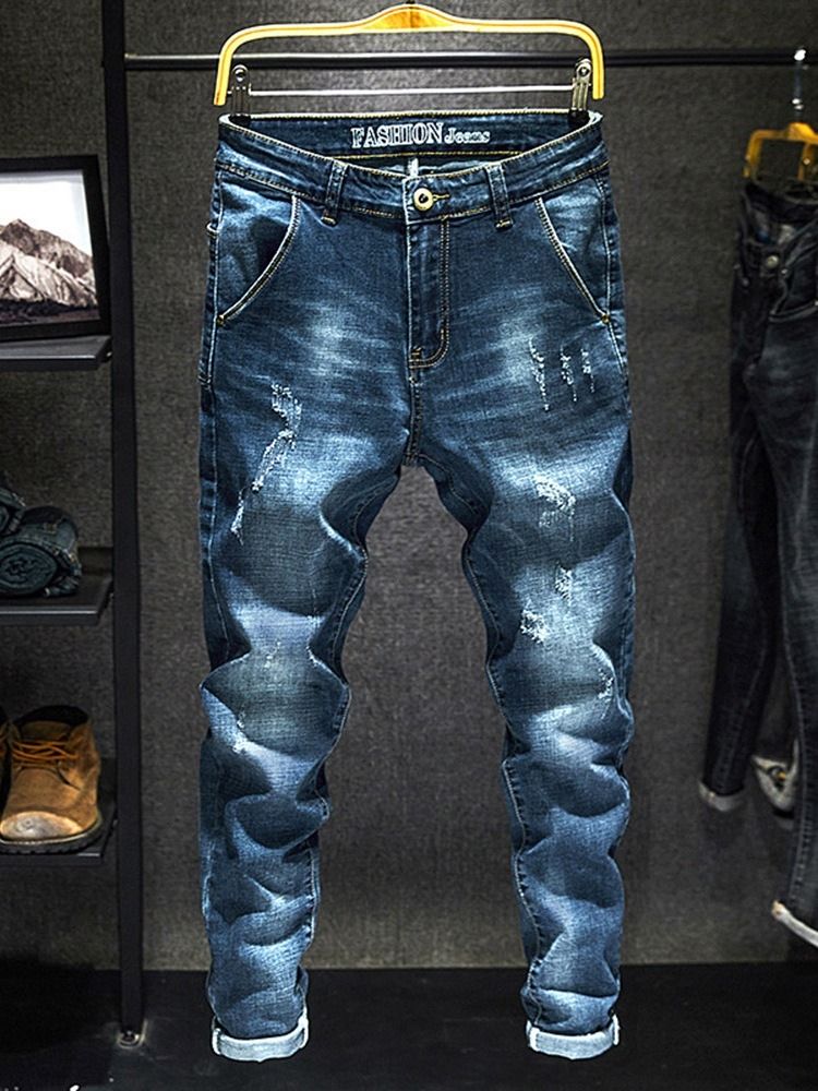 Pocket Vanliga Jeans Med Dragkedja I Mitten Av Midjan