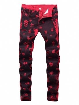 Print Skull Rak Zipper Casual Jeans