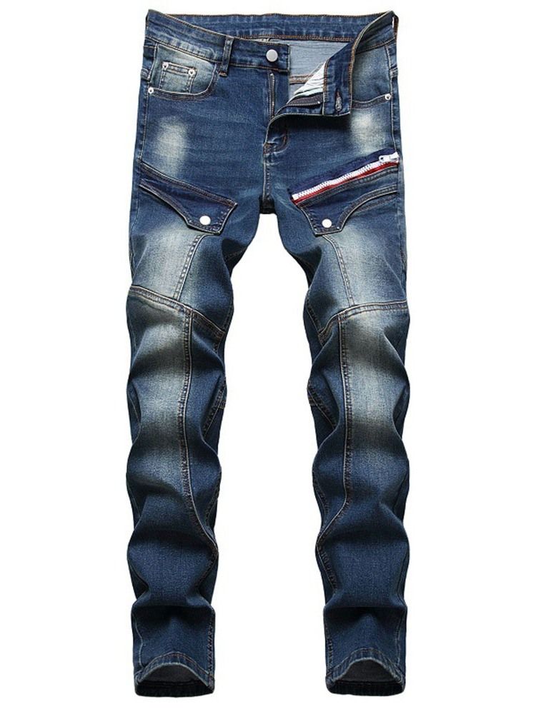 Rak Dragkedja För Män Med Mid Midja Jeans