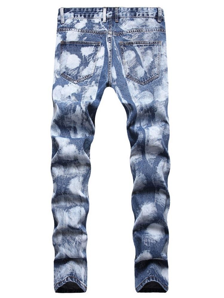 Rak Ficka Casual Zipper Blue Jeans För Män