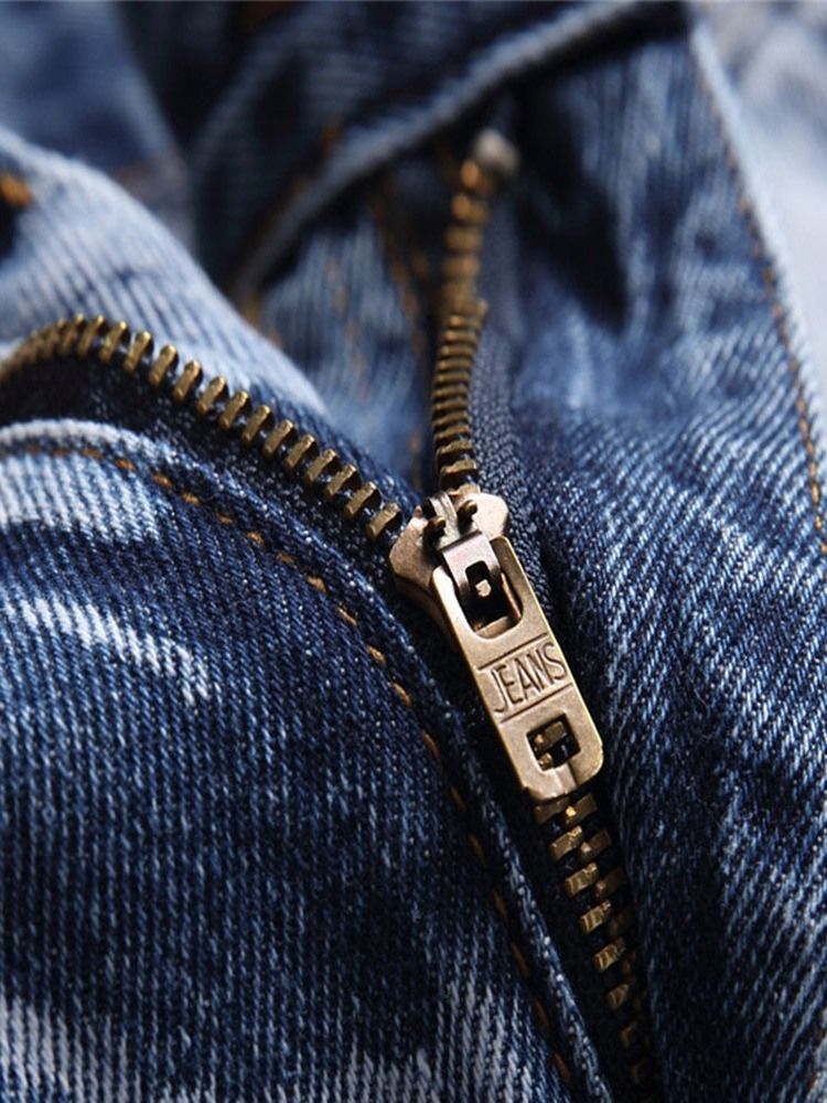 Rak Ficka Casual Zipper Blue Jeans För Män