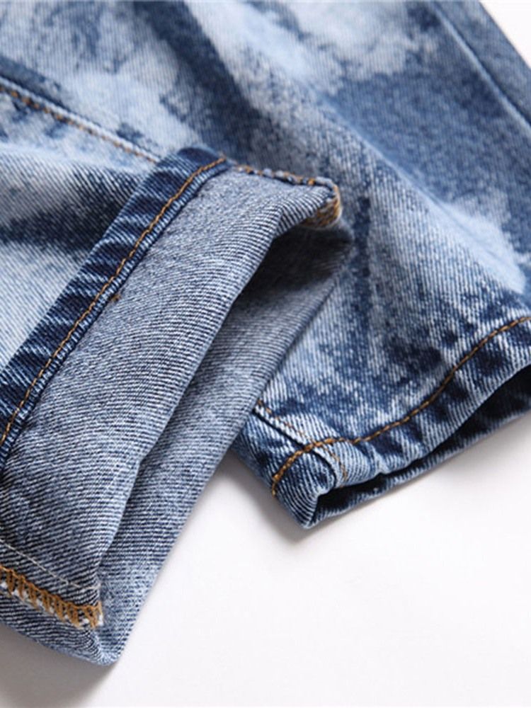 Rak Ficka Casual Zipper Blue Jeans För Män