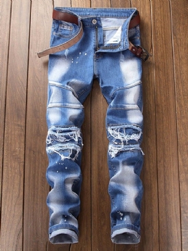 Rak Ficka Casual Zipper Slim Jeans För Män