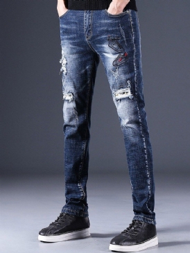 Rak Sliten Dragkedja European Casual Jeans